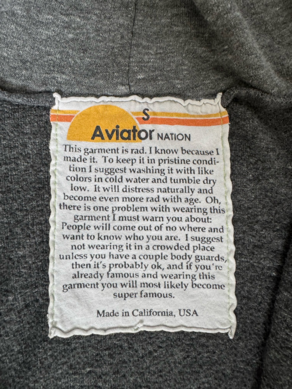 Aviator Nation Gray Zip-Up Hoodie Sweatshirt Neon 5 Stripe Sz S - Picture 4 of 8